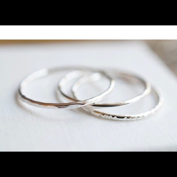 3 skinny 1mm thin silver stacking rings - Picture 2 of 4